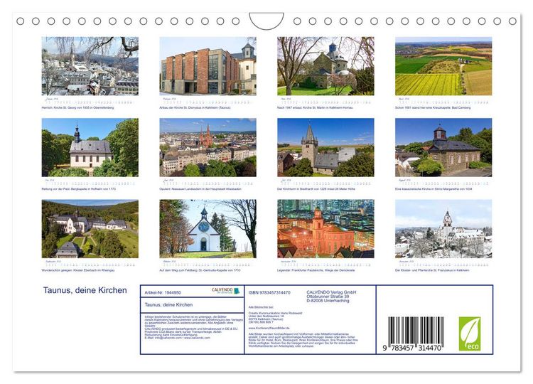 Produktbild: Taunus, deine Kirchen (Wandkalender 2026 DIN A4 quer), CALVENDO Monatskalender