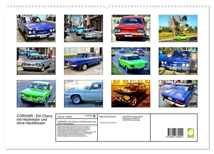Produktbild: CORVAIR - Ein Chevy mit Heckmotor und ohne Heckflossen (hochwertiger Premium Wandkalender 2026 DIN A2 quer), Kunstdruck in Hochglanz
