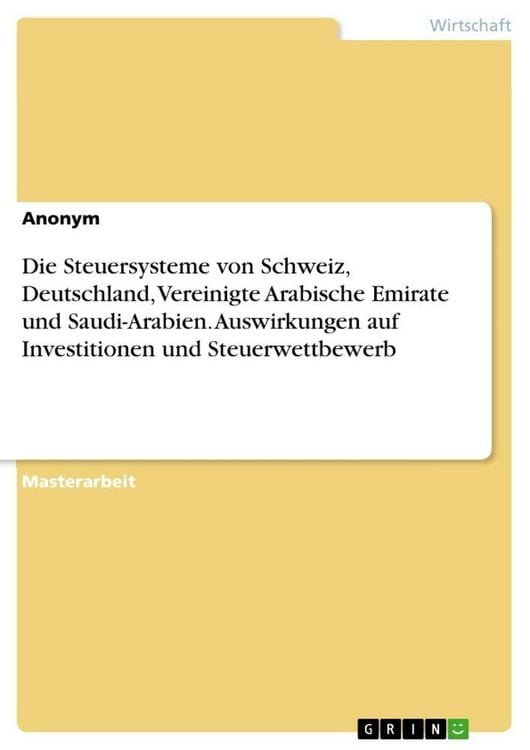 Produktbild: Die Steuersysteme von Schweiz, Deutschland, Vereinigte Arabische Emirate und Saudi-Arabien. Auswirkungen auf Investitionen und Steuerwettbewerb