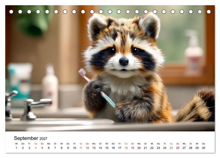 Produktbild: Waschb&auml;ren - Klein. Knuddelig. Herzerw&auml;rmend. (Tischkalender 2027 DIN A5 quer), CALVENDO Monatskalender