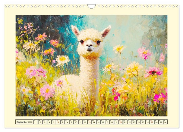 Produktbild: Alpakas. Entz&uuml;ckende Paintings in duftigen Farben (Wandkalender 2026 DIN A3 quer), CALVENDO Monatskalender