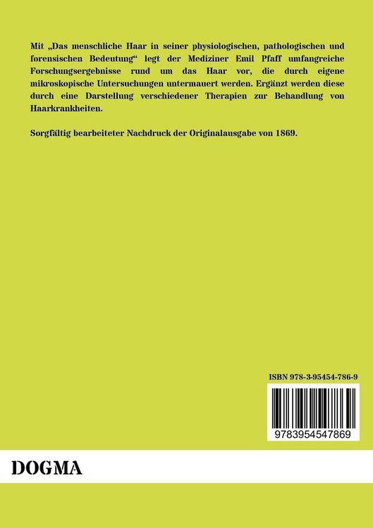 Produktbild: Das menschliche Haar in seiner physiologischen, pathologischen und forensischen Bedeutung