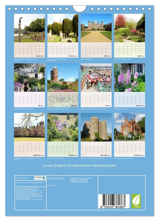 Produktbild: Lovely England Wundersch&ouml;ne Reiseeindr&uuml;cke (Wandkalender 2026 DIN A4 hoch), CALVENDO Monatskalender