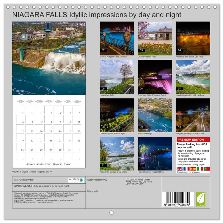 Produktbild: NIAGARA FALLS Idyllic impressions by day and night (Wall Calendar 2026 12 &times; 12 Inch) CALVENDO 12 Month Wall Calendar