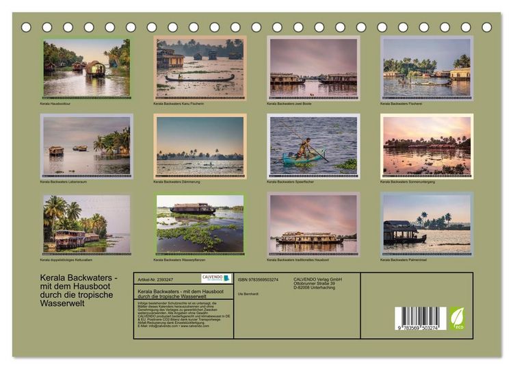 Produktbild: Kerala Backwaters - mit dem Hausboot durch die tropische Wasserwelt (Tischkalender 2027 DIN A5 quer), CALVENDO Monatskalender