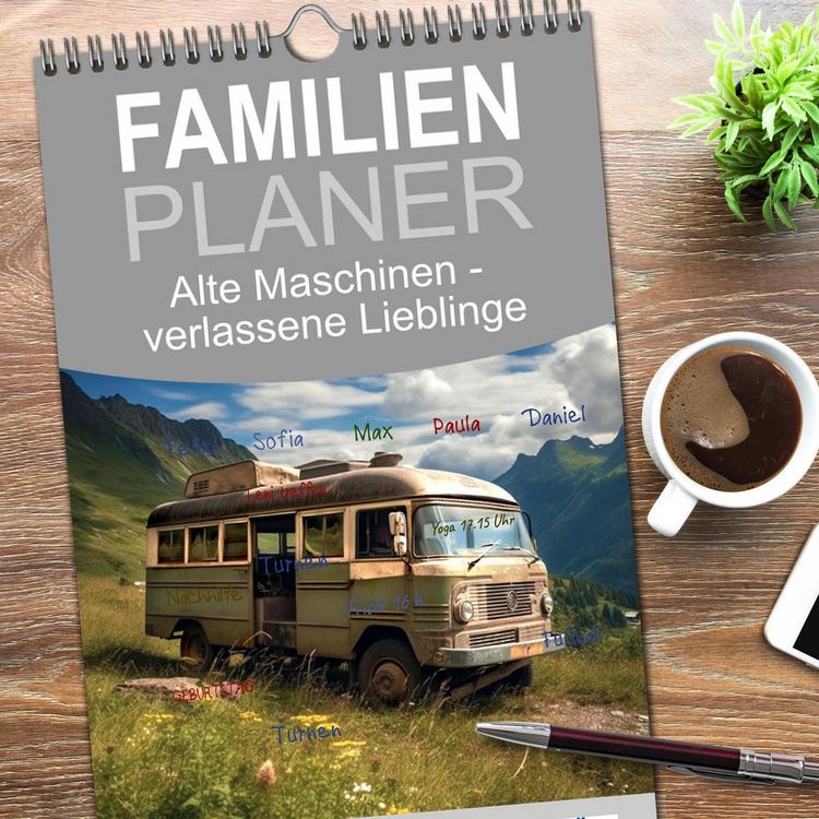 Produktbild: Familienplaner 2026 - Alte Maschinen - verlassene Lieblinge mit 5 Spalten (Wandkalender, 21 x 45 cm) CALVENDO