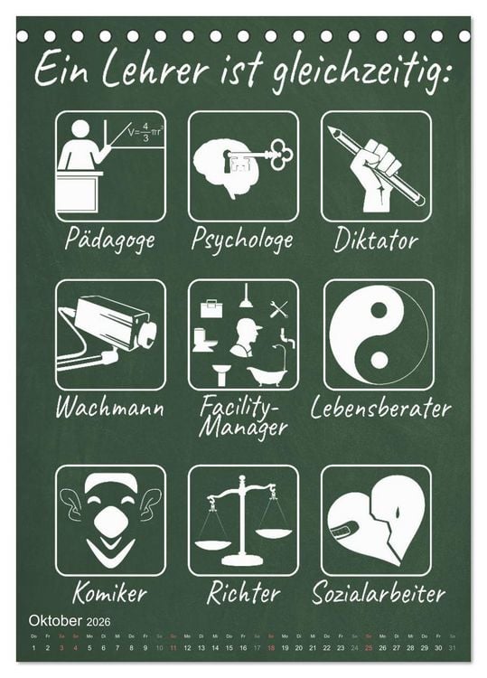 Produktbild: Coole Lehrerspr&uuml;che (Tischkalender 2026 DIN A5 hoch), CALVENDO Monatskalender
