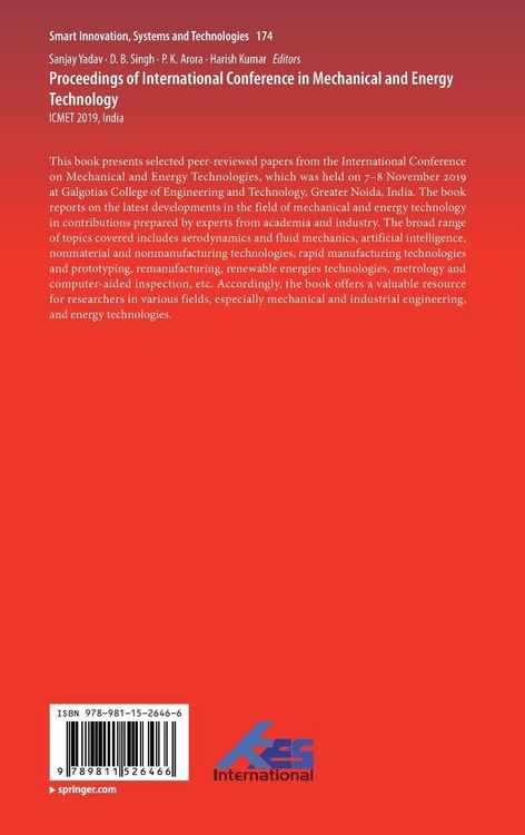 Produktbild: Proceedings of International Conference in Mechanical and Energy Technology