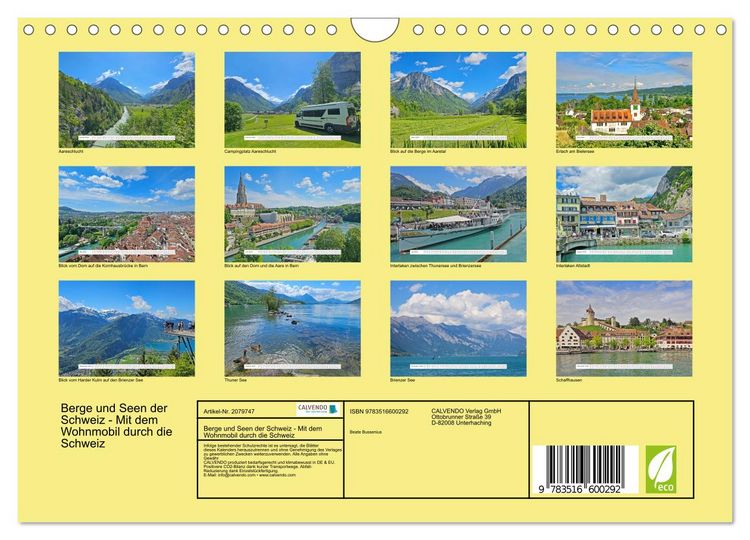 Produktbild: Berge und Seen der Schweiz - Mit dem Wohnmobil durch die Schweiz (Wandkalender 2026 DIN A4 quer), CALVENDO Monatskalender