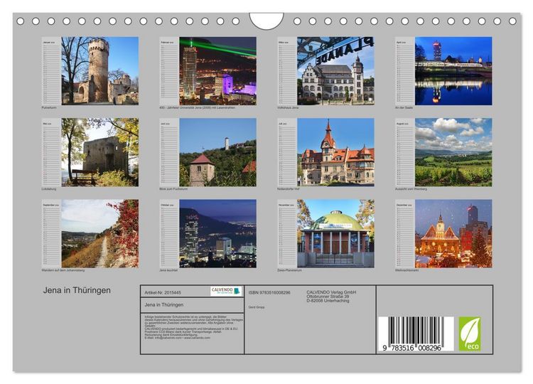 Produktbild: Jena in Th&uuml;ringen (Wandkalender 2026 DIN A4 quer), CALVENDO Monatskalender