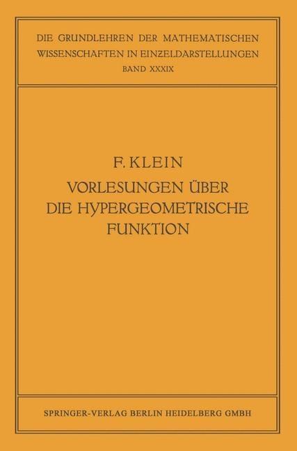 Produktbild: Vorlesungen &uuml;ber die Hypergeometrische Funktion