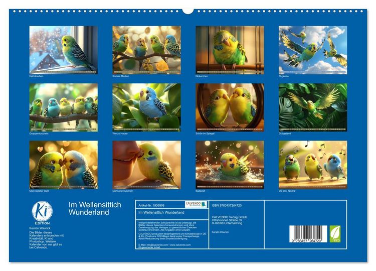 Produktbild: Im Wellensittich Wunderland (hochwertiger Premium Wandkalender 2026 DIN A2 quer), Kunstdruck in Hochglanz