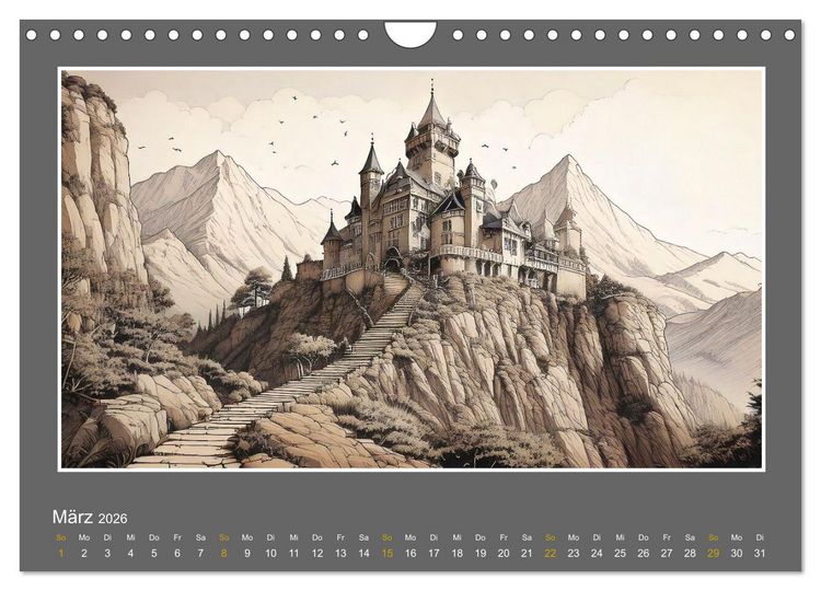 Produktbild: L&auml;ndliche Szenen in kolorierten Federzeichnungen (Wandkalender 2026 DIN A4 quer), CALVENDO Monatskalender