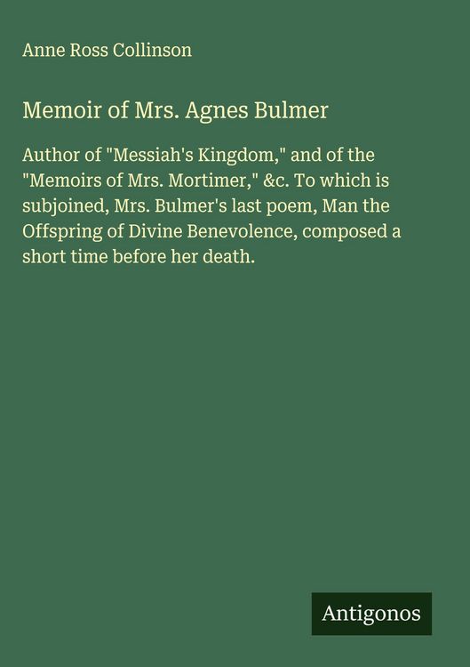 Produktbild: Memoir of Mrs. Agnes Bulmer
