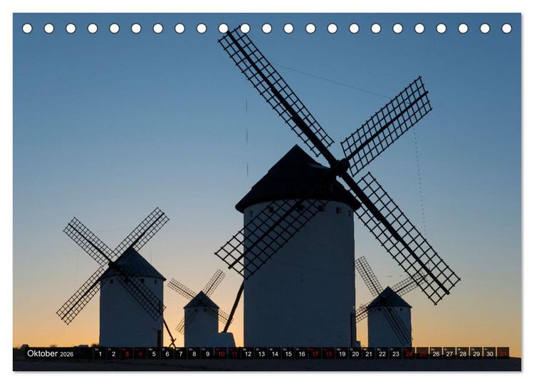 Produktbild: Windm&uuml;hlen in La Mancha (Tischkalender 2026 DIN A5 quer), CALVENDO Monatskalender