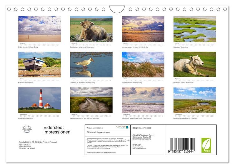 Produktbild: Eiderstedt Impressionen (Wandkalender 2026 DIN A4 quer), CALVENDO Monatskalender