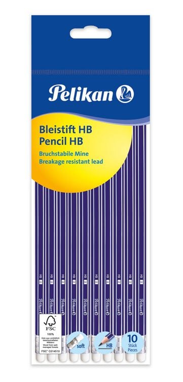 Produktbild: Pelikan Bleistift HB mit Radiergummi, sechskant, 10er Set
