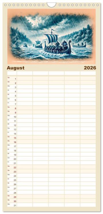 Produktbild: Familienplaner 2026 - Die Wikingerzeit - Helden, K&ouml;nige und Entdeckungen mit 5 Spalten (Wandkalender, 21 x 45 cm) CALVENDO