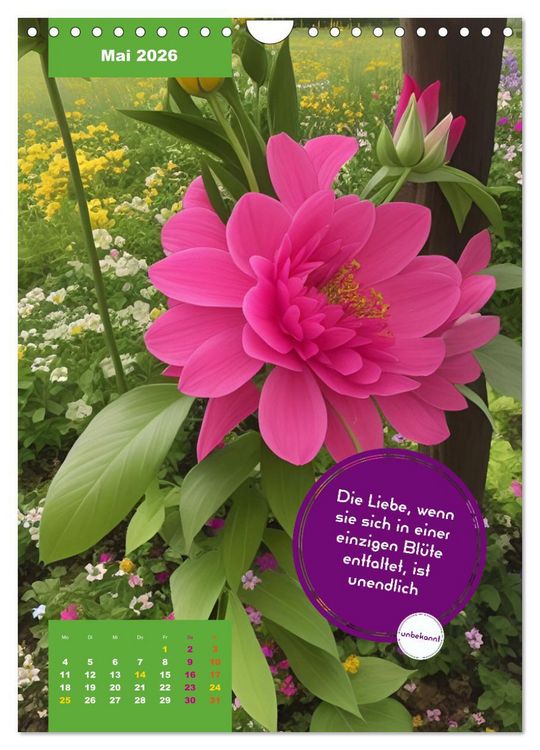 Produktbild: Verr&uuml;ckt nach BLUMEN Artwork - Farben - Zitate (Wandkalender 2026 DIN A4 hoch), CALVENDO Monatskalender