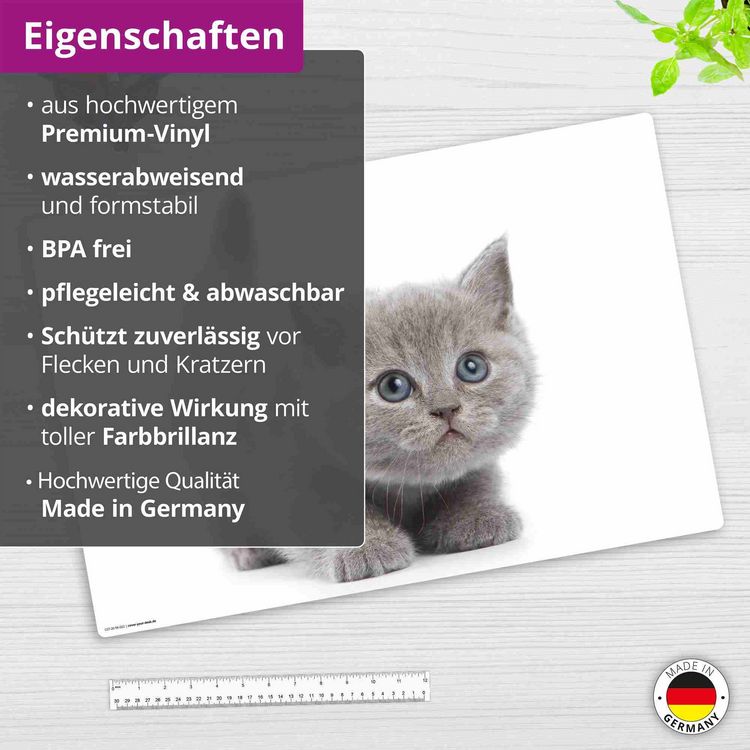 Produktbild: Cover-your-desk Schreibtischunterlage f&uuml;r Kinder und Erwachsene S&uuml;&szlig;e graue Katze, aus hochwertigem Vinyl , 60 x 40 cm