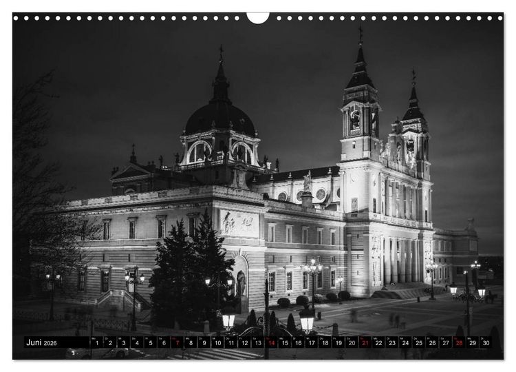 Produktbild: Madrid - Schwarz-Wei&szlig; Impressionen (Wandkalender 2026 DIN A3 quer), CALVENDO Monatskalender