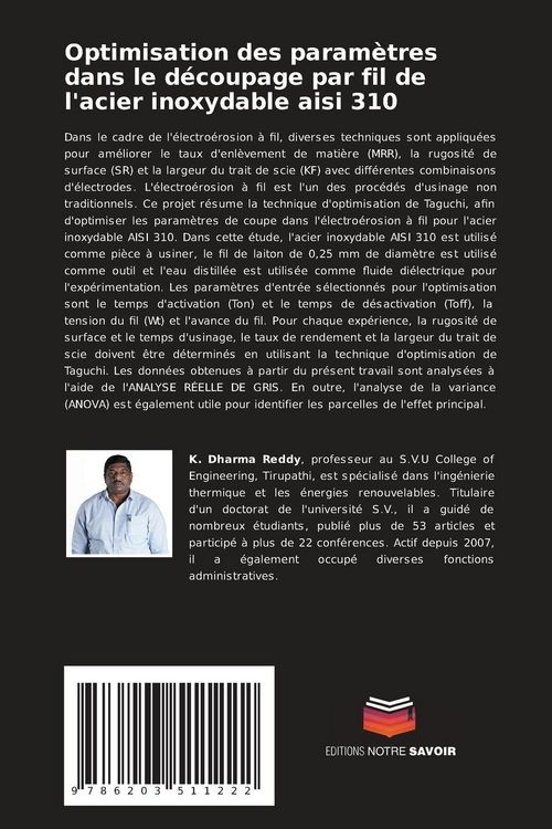 Produktbild: Optimisation des param&egrave;tres dans le d&eacute;coupage par fil de l'acier inoxydable aisi 310