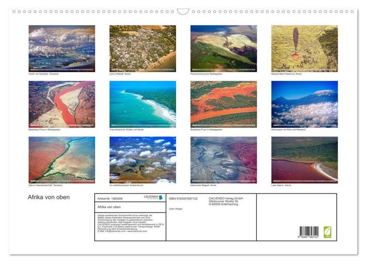 Produktbild: Afrika von oben (Wandkalender 2026 DIN A2 quer), CALVENDO Monatskalender
