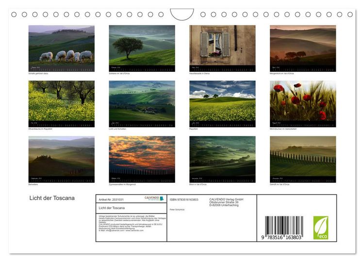 Produktbild: Licht der Toscana (Wandkalender 2026 DIN A4 quer), CALVENDO Monatskalender