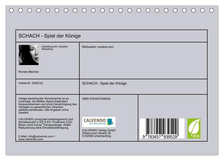 Produktbild: SCHACH - Spiel der K&ouml;nige (Tischkalender 2026 DIN A5 quer), CALVENDO Monatskalender