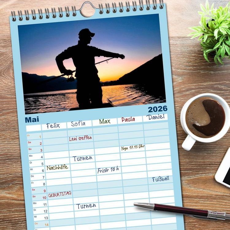 Produktbild: Familienplaner 2026 - Angeln - meine Leidenschaft mit 5 Spalten (Wandkalender, 21 x 45 cm) CALVENDO