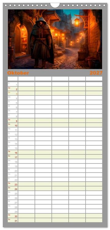 Produktbild: Familienplaner 2027 - Drachent&auml;nzer - Bildgeschichten aus dem Mittelalter mit 5 Spalten (Wandkalender, 21 x 45 cm) CALVENDO