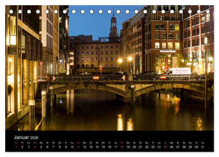 Produktbild: Hamburg - N&auml;chtliche Impressionen (Tischkalender 2026 DIN A5 quer), CALVENDO Monatskalender