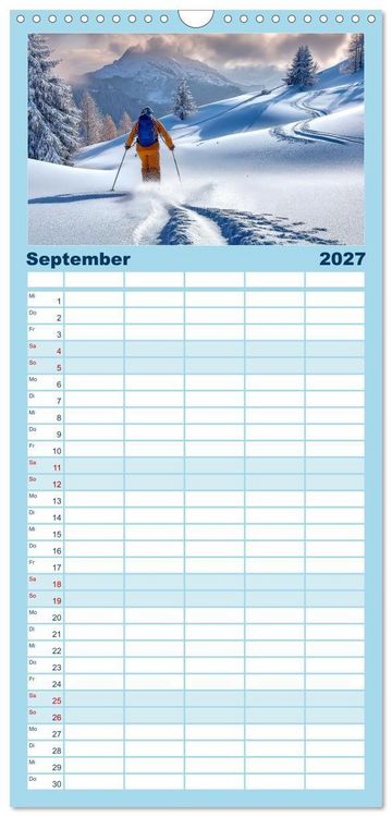 Produktbild: Familienplaner 2027 - Skifahren - endlich Schnee mit 5 Spalten (Wandkalender, 21 x 45 cm) CALVENDO