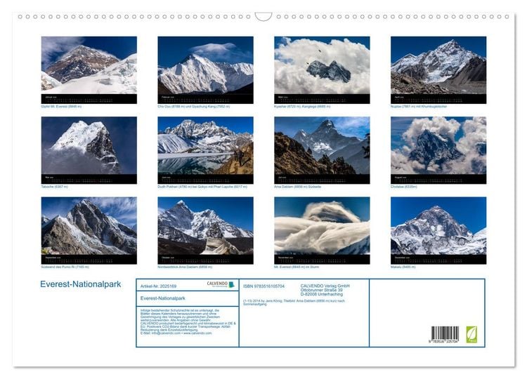 Produktbild: Everest-Nationalpark (Wandkalender 2026 DIN A2 quer), CALVENDO Monatskalender