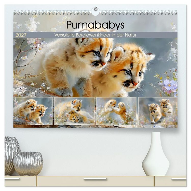Produktbild: Pumababys. Verspielte Bergl&ouml;wenkinder in der Natur (hochwertiger Premium Wandkalender 2027 DIN A2 quer), Kunstdruck in Hochglanz