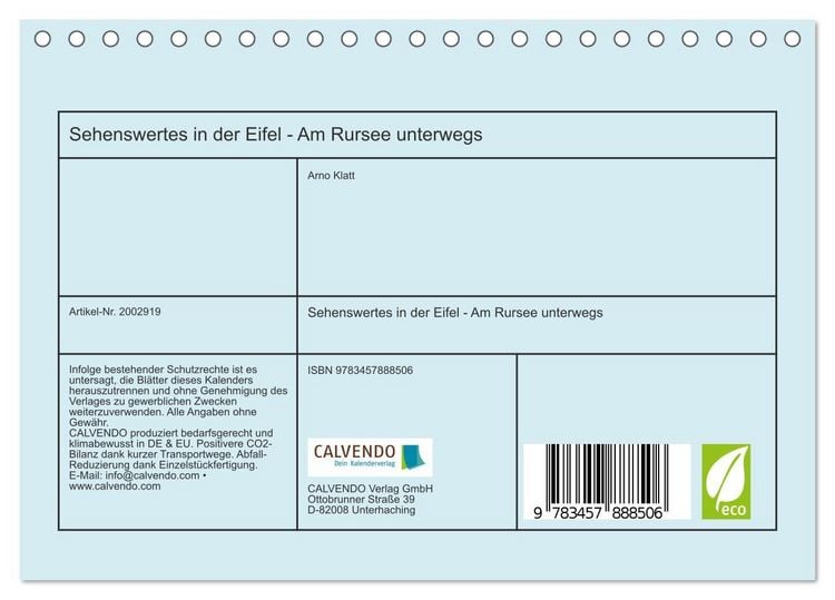 Produktbild: Sehenswertes in der Eifel - Am Rursee unterwegs (Tischkalender 2026 DIN A5 quer), CALVENDO Monatskalender