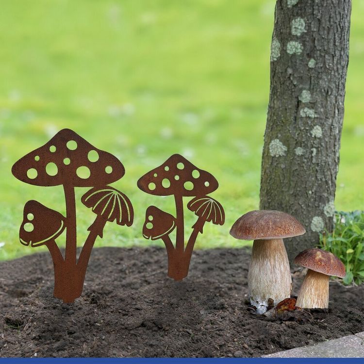 Produktbild: Gartenstecker Pilze, 2er Set, wetterbest&auml;ndig, mit Edelrost-Effekt