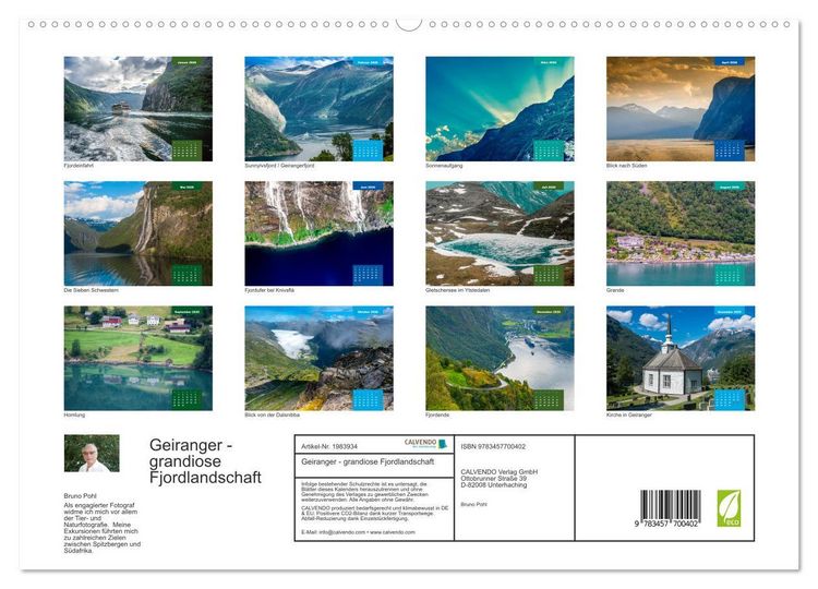 Produktbild: Geiranger - grandiose Fjordlandschaft (hochwertiger Premium Wandkalender 2026 DIN A2 quer), Kunstdruck in Hochglanz