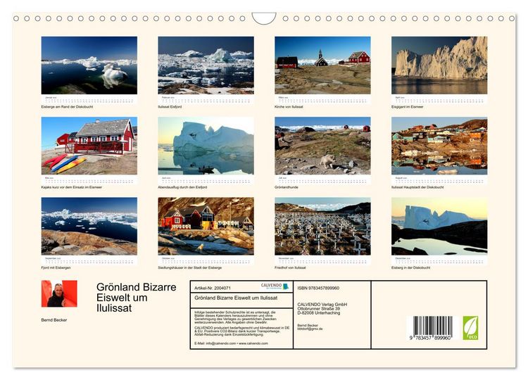Produktbild: Gr&ouml;nland Bizarre Eiswelt um Ilulissat (Wandkalender 2026 DIN A3 quer), CALVENDO Monatskalender