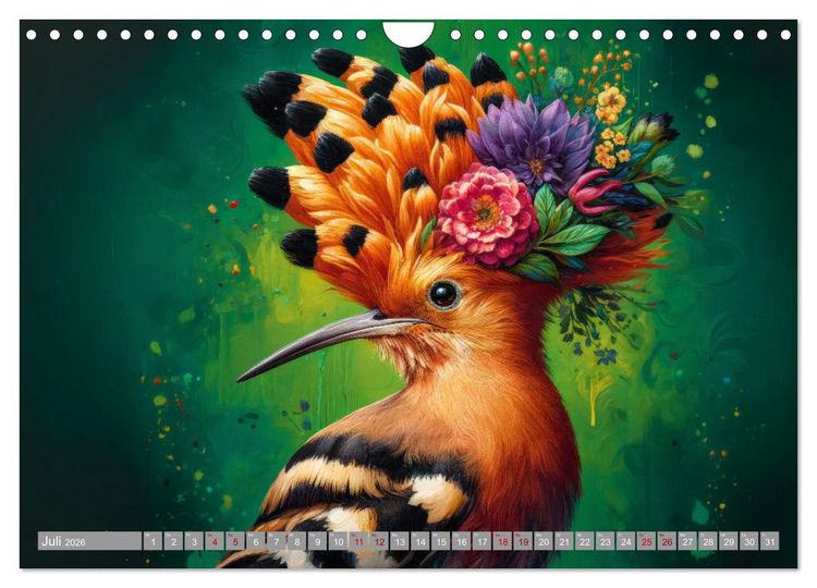 Produktbild: Blumige Vogelportr&auml;ts (Wandkalender 2026 DIN A4 quer), CALVENDO Monatskalender