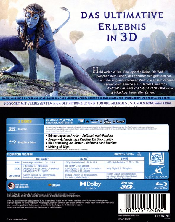 Avatar - Aufbruch nach Pandora 3D - Remastered (+ Blu-ray)