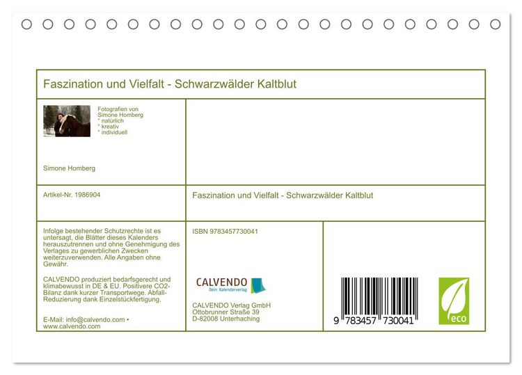Produktbild: Faszination und Vielfalt - Schwarzw&auml;lder Kaltblut (Tischkalender 2026 DIN A5 quer), CALVENDO Monatskalender