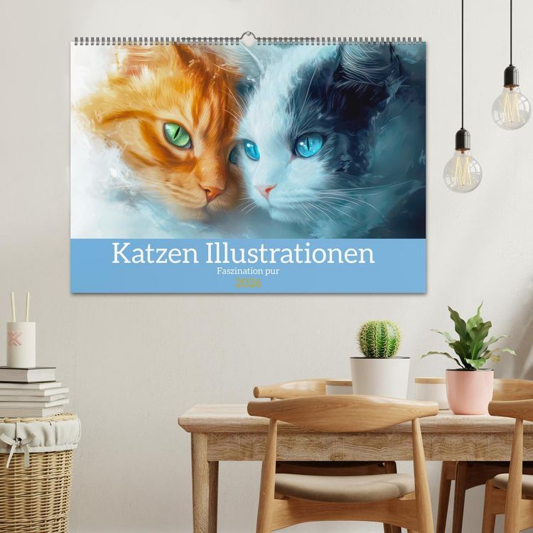 Produktbild: Katzen Illustrationen - Faszination pur (Wandkalender 2026 DIN A2 quer), CALVENDO Monatskalender