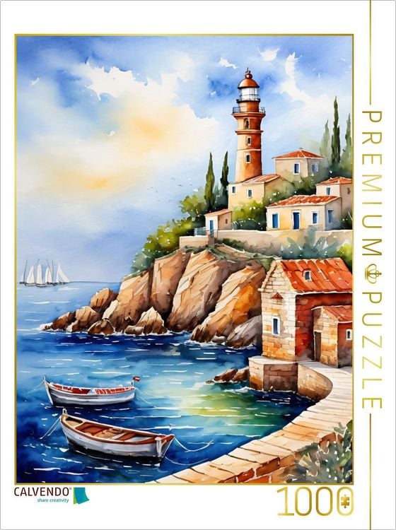 Produktbild: CALVENDO Puzzle Leuchtturm vor dem Hafen | 1000 Teile Lege-Gr&ouml;&szlig;e 64x48cm Foto-Puzzle f&uuml;r gl&uuml;ckliche Stunden