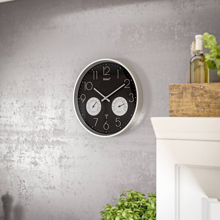 Produktbild: Mebus 12988 Funk Wanduhr 30cm x 30cm x 30cm x 4.5mm Silber