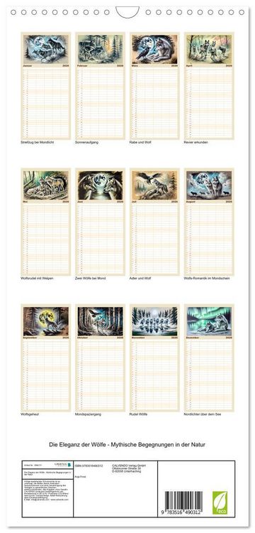 Produktbild: Familienplaner 2026 - Die Eleganz der W&ouml;lfe - Mythische Begegnungen in der Natur mit 5 Spalten (Wandkalender, 21 x 45 cm) CALVENDO