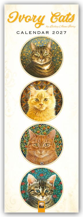 Produktbild: Ivory Cats &ndash; Gemalte Katzen &ndash; Slimline-Kalender 2027 &ndash; Original Flame Tree Publishing-Kalender Slimeline [Mehrsprachig] [Kalender]