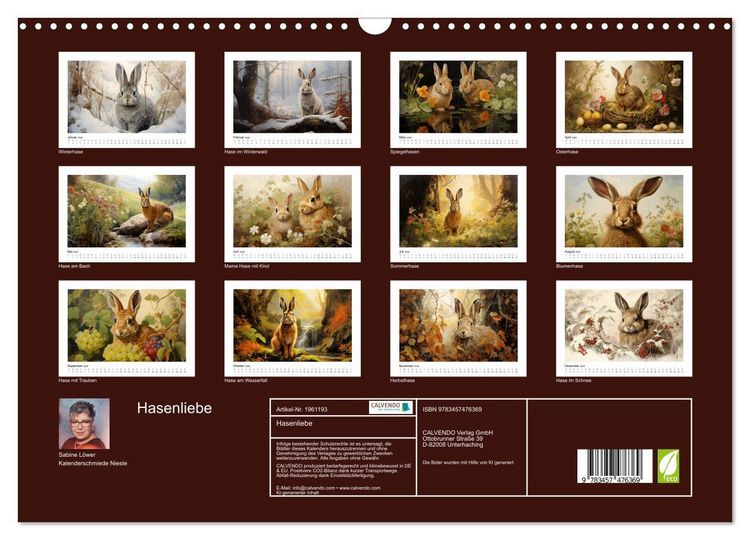 Produktbild: Hasenliebe (Wandkalender 2026 DIN A3 quer), CALVENDO Monatskalender