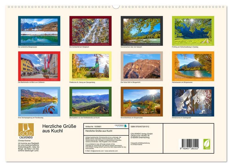 Produktbild: Herzliche Gr&uuml;&szlig;e aus Kuchl (hochwertiger Premium Wandkalender 2026 DIN A2 quer), Kunstdruck in Hochglanz