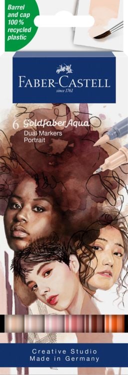Produktbild: Faber-Castell Tuschestift Dual Marker Goldfaber Aqua, Portrait, 6er Set